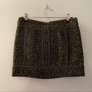 J Crew Moss Green Tweed Mini Skirt, Sz 4